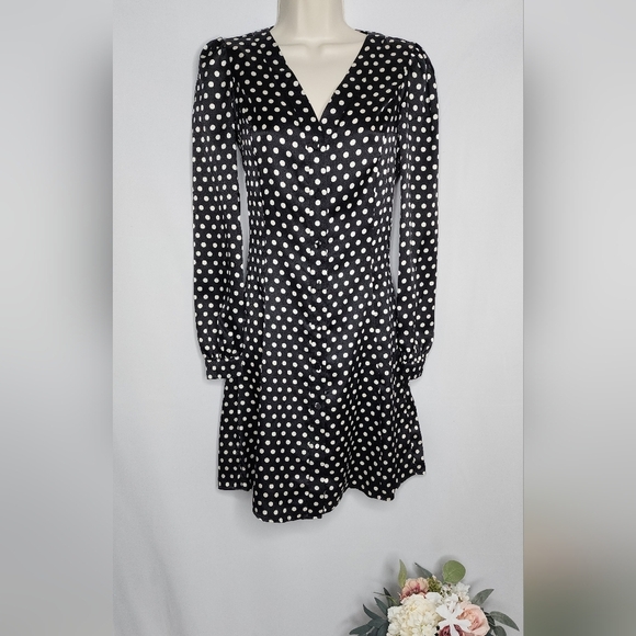 Michael Kors Black and White Polka Dot Dress/Shirtdress XXS (FAST SHIPPING) - Picture 2 of 8